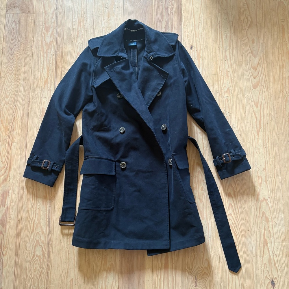 Ralph Lauren Navy Blue Cotton Trench Coat